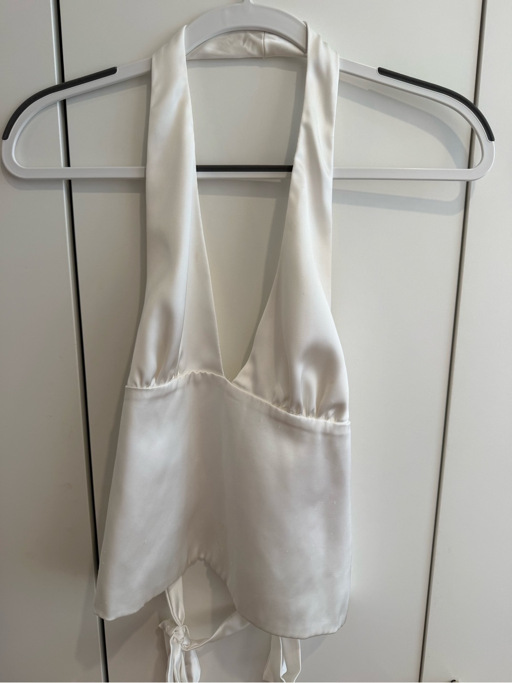White Zara Satin Backless Halter Tie-Back Crop Top